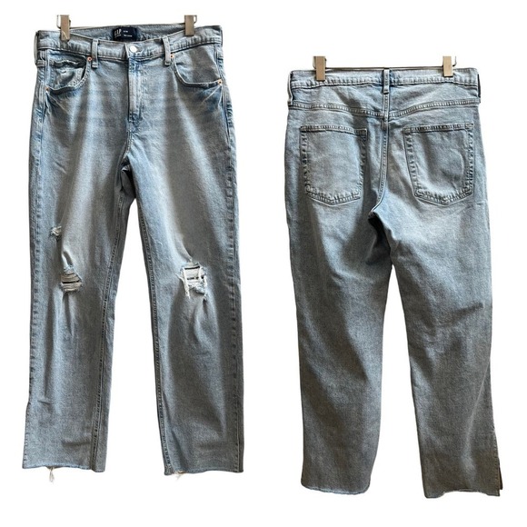 Gap 90s Loose Distressed Split Hem Straight Leg Jean Size 12/31R - Picture 1 of 13